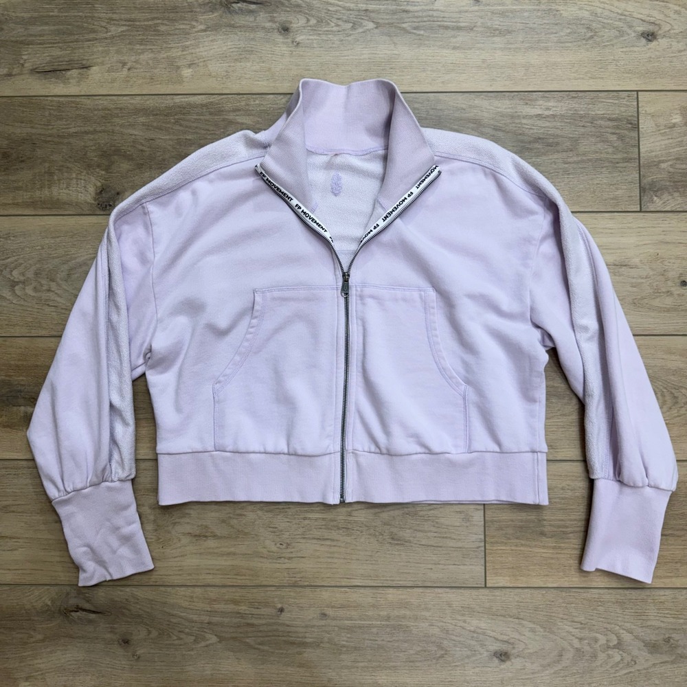 Free People‎ FP Movement French Terry Track Jacket Lavender Purple Large Zip Up